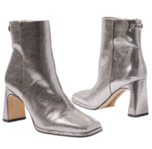 Sam Edelman Irie Silver Metallic Snake-Embossed Block Heel Ankle Boots